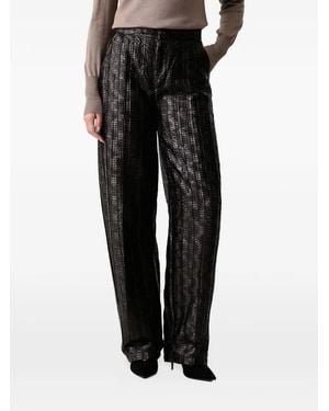 Silvian Heach Croc-Effect Wide-Leg Trousers - Black