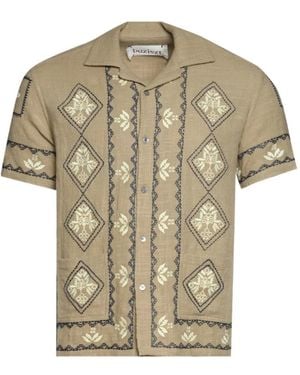 BAZISZT Mexican Embroidered Short-Sleeve Shirt - Natural