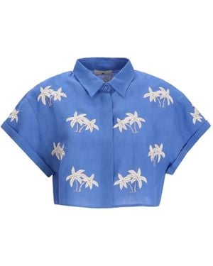 BENARAS BY CITRUS Palm-Tree Linen Shirt - Blue