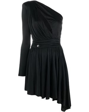 Philipp Plein Pleated One-Shoulder Dress - Black