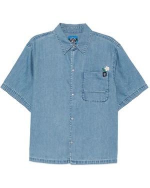 SPORT b. by agnès b. Floral-Embroidered Short-Sleeve Shirt - Blue