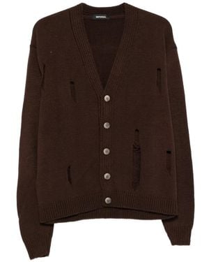 Imperial Distressed V-Neck Cardigan - Brown