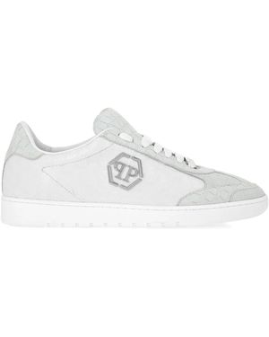 Philipp Plein Mixed Monogram Crocodile-Effect Trainers - White