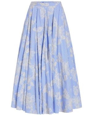 Markarian Soleil Floral-Embroidered Striped Midi Skirt - Blue