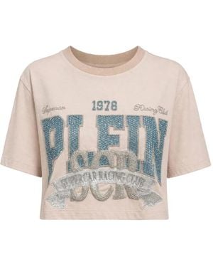 Philipp Plein Crystal-Embellished Cropped T-Shirt - White