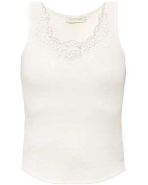 Zimmermann Top Sin Mangas Con Ribete De Encaje - Blanco