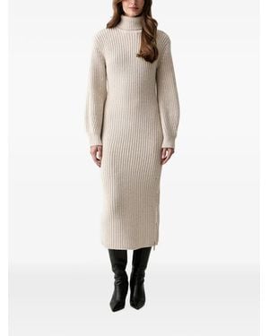 ARMANI EXCHANGE Ribbed-Knit Roll-Neck Midi Dress - Natural