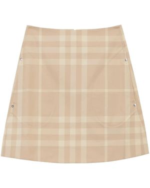 Burberry Check-Print A-Line Cotton Skirt - Natural