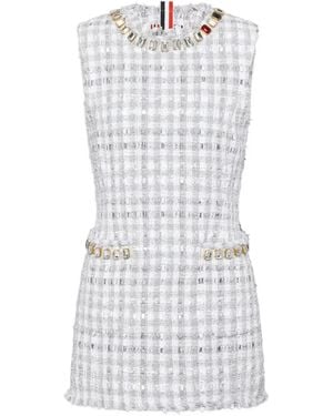 Thom Browne Swarovski-Crystal Gingham Tweed Mini Dress - White