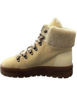 Pollini Ice Cracker Shearling-Trim Leather Ankle Boots - Natur