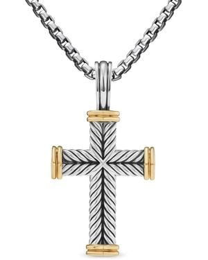 David Yurman 18Kt And Sterling Chevron Cross Pendant (33Mm) - White
