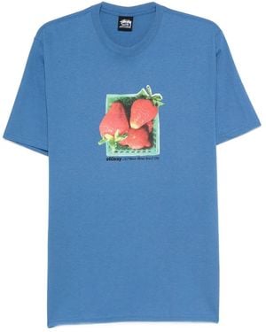Stussy Strawberry-Print T-Shirt - Blue
