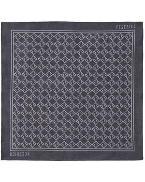 Peserico Monogram-Print Pocket Square - Grey