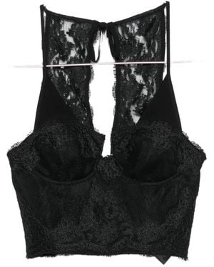 ERMANNO FIRENZE Lace-Panelled Cropped Top - Black
