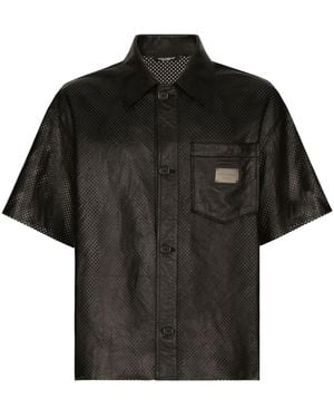 Dolce & Gabbana Logo-Plaque Leather Shirt - Black