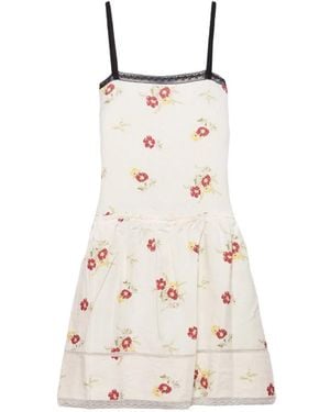 Prada Embroidered Linen Mini-Dress With Floral Motif - White