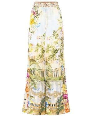 CAMILLA Floral Print Straight-Leg Pants - Metallic