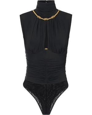 Elisabetta Franchi Draped Jewel-Detail Bodysuit - Black