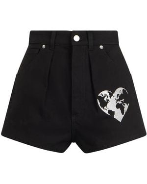 Alberta Ferretti Heart-Motif Pleated Shorts - Black