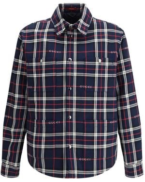 Gucci Tartan Logo Overshirt - Blue
