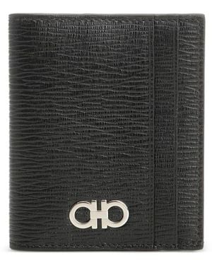 Ferragamo Gancini-Plaque Textured-Leather Card Holder - Black