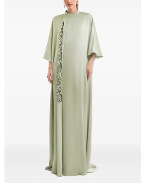 Gemy Maalouf Calligraphy Stand-Collar Maxi Dress - Green