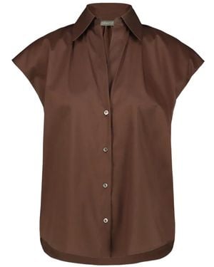DR. HOPE V-Neck Cap-Sleeved Shirt - Brown