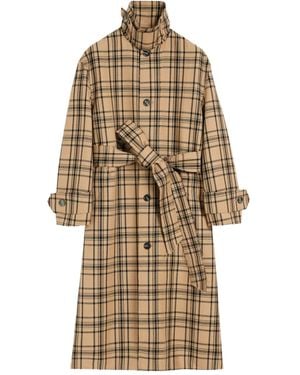 Ami Paris Belted Checked Coat - Natural