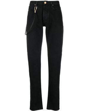 Emporio Armani Leather-Strap Straight-Leg Jeans - Black