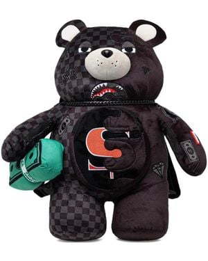 Sprayground Large Unfinished Shark Teddy Bear Check-Pattern Backpack - White