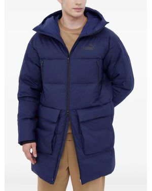 PUMA Logo-Print Hooded Coat - Blue