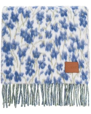 Loewe Sciarpa Con Frange A Fiori - Blu