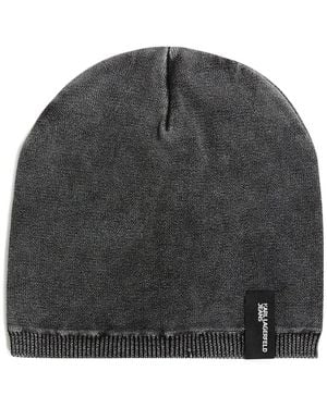 KARL LAGERFELD Logo-Patch Beanie Hat - Grey