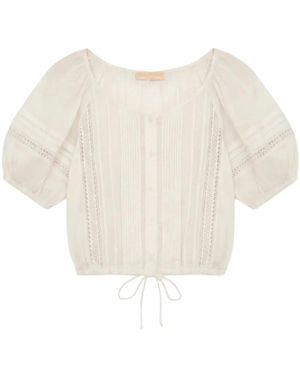 Ulla Johnson Clara Pintuck-Detail Puff-Sleeve Blouse - Natural