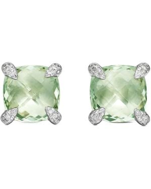 David Yurman Sterling Chatelaine Diamond Stud Earrings (9Mm) - Green