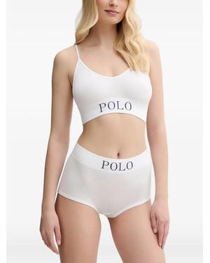 Polo Ralph Lauren Logo-Print Ribbed-Knit Bra - White