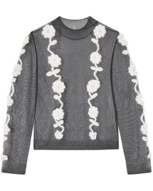 Ganni クロシェフローラル メッシュトップ - グレー
