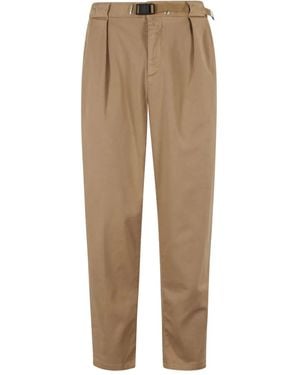 White Sand Buckle-Fastening Pleated Pants - Natural