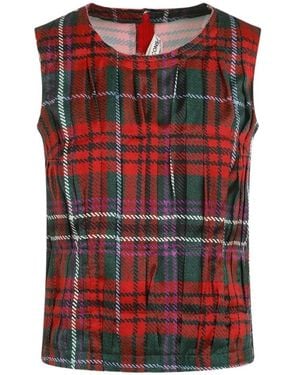 Comme des Garçons Pleated Plaid Vest - Red