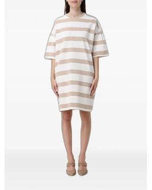 Max Mara Midi Striped Short-Sleeve Dress - White