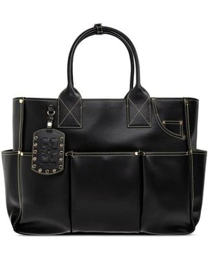 Ganni Logo-Tag Multi-Pocket Tote Bag - Black