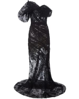 Monse Puff-Shoulder Lace Gown - Black