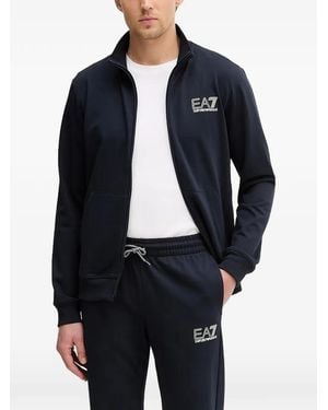 EA7 Cárdigan De Punto Con Logo Y Cremallera - Azul