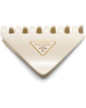Prada Logo-Appliqué Claw Clip - Natural