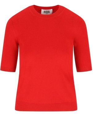 Alpha Studio Short-Sleeve Cashmere Top - Red