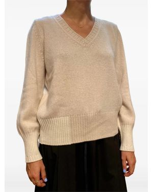 Gran Sasso Ribbed-Trim V-Neck Jumper - Natural