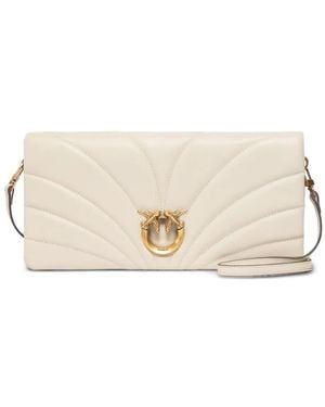 Pinko Love Birds Quilted Leather Shoulder Bag - Natural