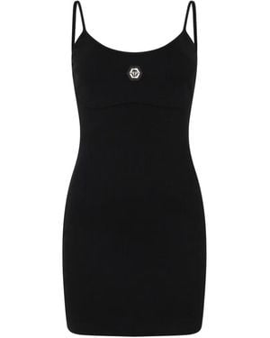 Philipp Plein Crystal Hexagon Ribbed Mini Dress - Black