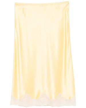 Saint Laurent Lace-Detail Midi Skirt - Natural