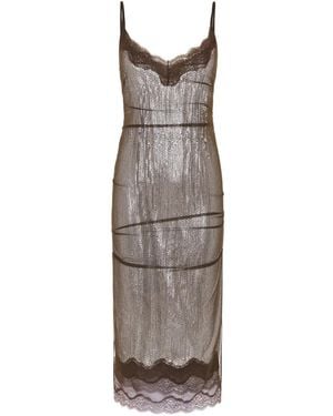 16Arlington Andrea Lace-Trimmed Sequin-Embellished Midi Dress - White